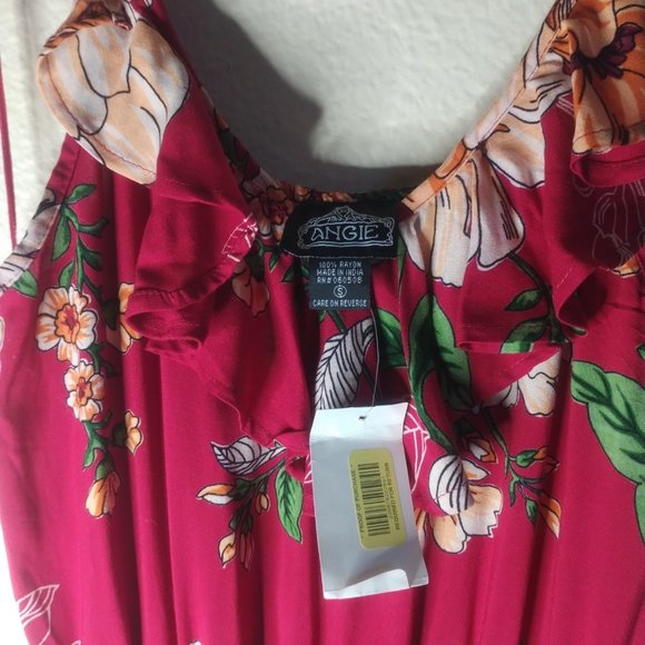 Angie Floral Maxi Dress High Low Ruffle Shorts Red - Picture 4 of 5